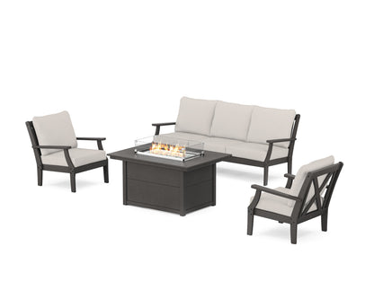 POLYWOOD® Braxton Deep Seating Fire Pit Table Set in Vintage Coffee / Cast Ash