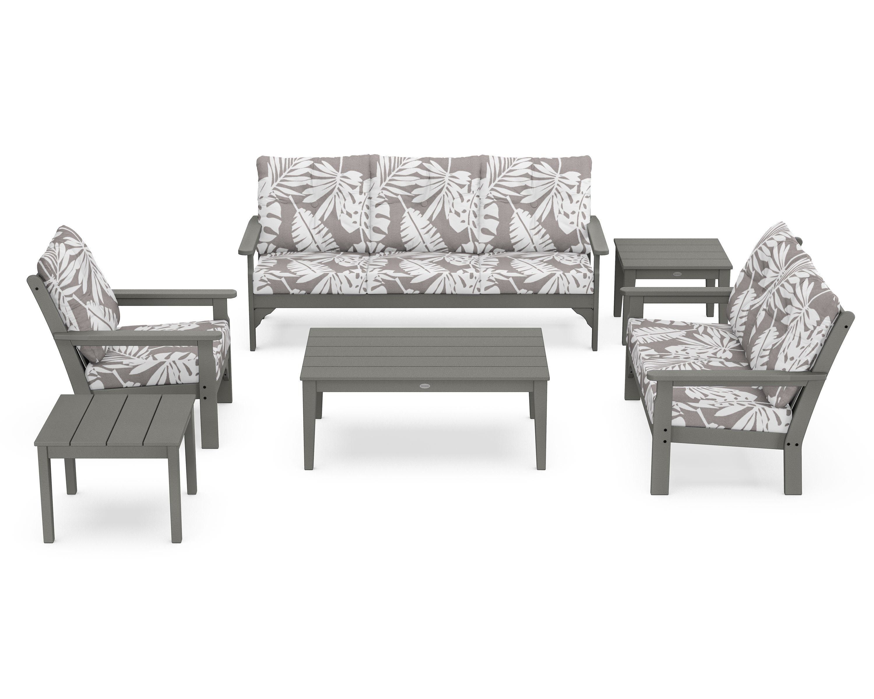 POLYWOOD® Vineyard 6-Piece Deep Seating Set in Slate Grey / Leaf Grey Mist