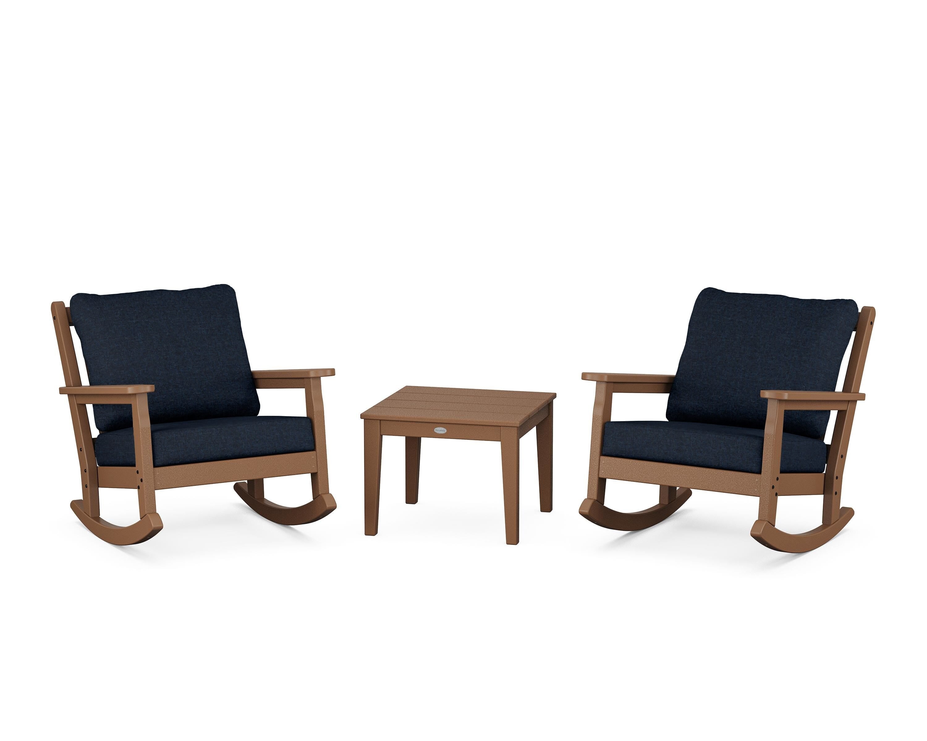 POLYWOOD® Chippendale 3-Piece Deep Seating Rocker Set in Teak / Marine Indigo