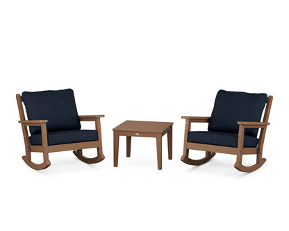 POLYWOOD® Chippendale 3-Piece Deep Seating Rocker Set in Teak / Marine Indigo