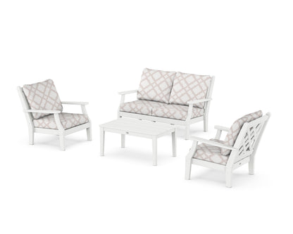 Country Living Wovendale 4-Piece Deep Seating Set with Loveseat in White / Trellis Dune Burlap