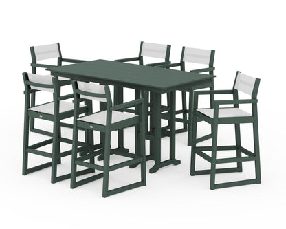POLYWOOD® EDGE Sling Arm Chair 7-Piece Farmhouse Bar Set in Green / White Sling