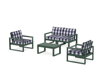 POLYWOOD® EDGE Sectional 4-Piece Deep Seating Set with Loveseat in Green / Buffalo Plaid Navy