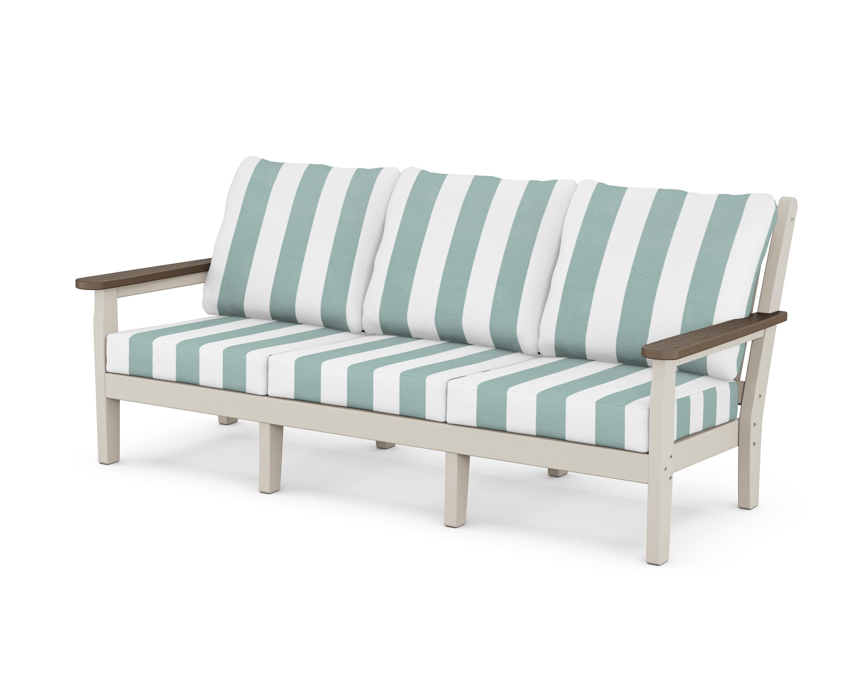 POLYWOOD® Chippendale Deep Seating Sofa in Sand / Kona / Cabana Stripe Glacier Spa