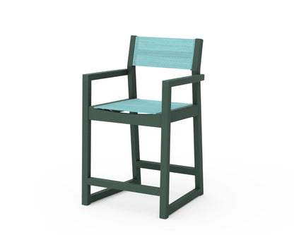 POLYWOOD® EDGE Sling Counter Arm Chair in Green / Dupioni Aquamarine Sling