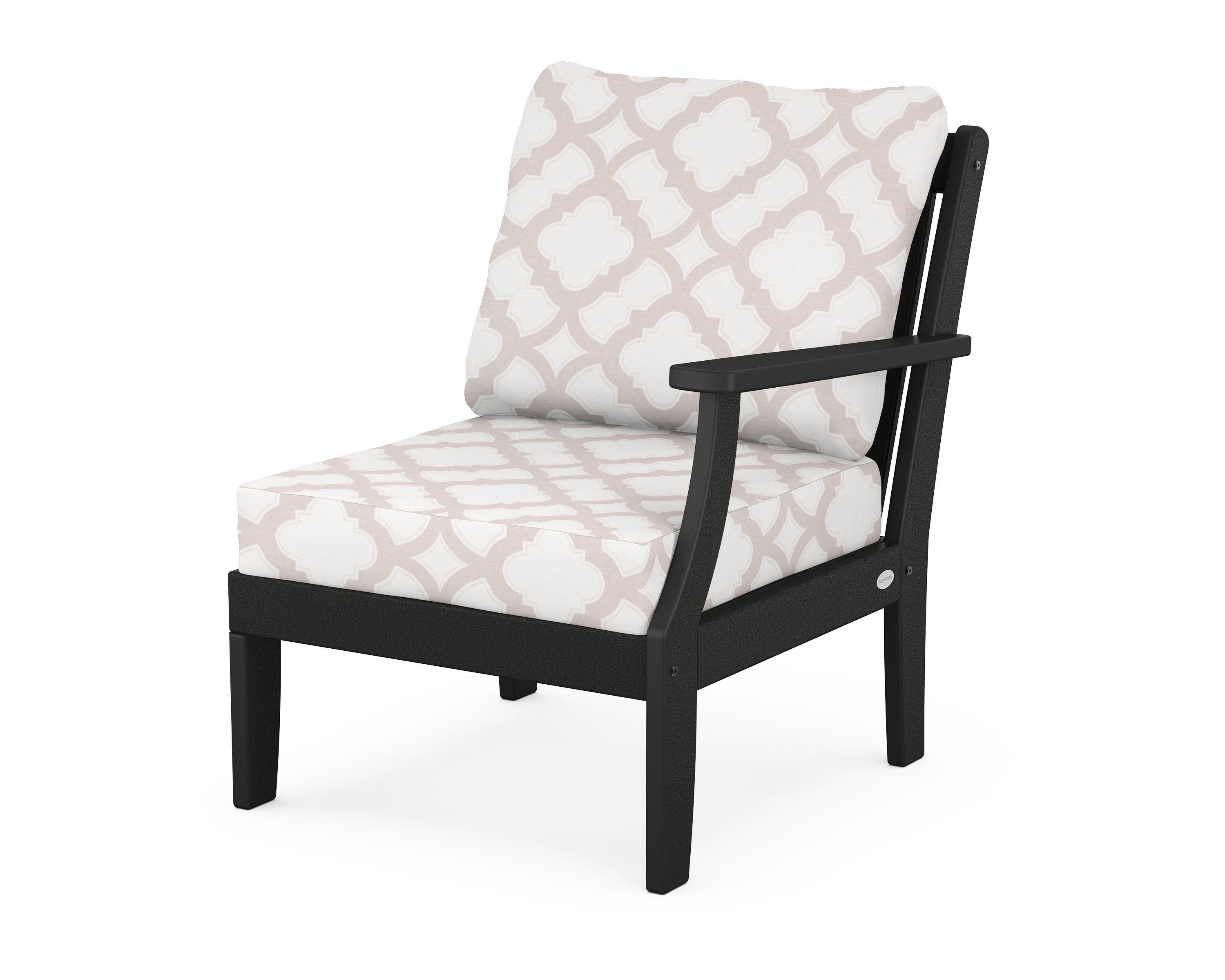 POLYWOOD® Braxton Modular Right Arm Chair in Black / Trellis Dune Burlap