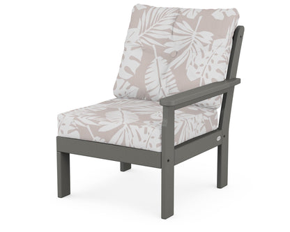 POLYWOOD® Vineyard Modular Right Arm Chair in Slate Grey / Leaf Dune Burlap
