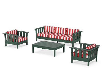 Martha Stewart by POLYWOOD® Acadia 4-Piece Deep Seating Set with Sofa in Green / Cabana Stripe Crimson