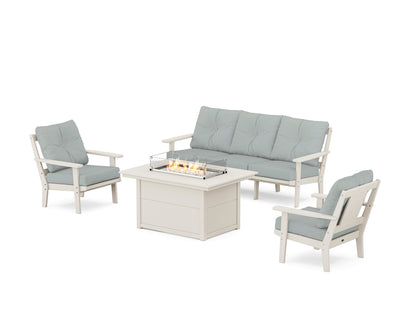 POLYWOOD® Prairie Deep Seating Fire Pit Table Set in Sand / Spa