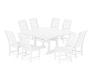 Chinoiserie 9-Piece Square Farmhouse Side Chair Dining Set with Trestle Legs