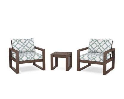 POLYWOOD® EDGE Sectional 3-Piece Deep Seating Set in Mahogany / Trellis Glacier Spa