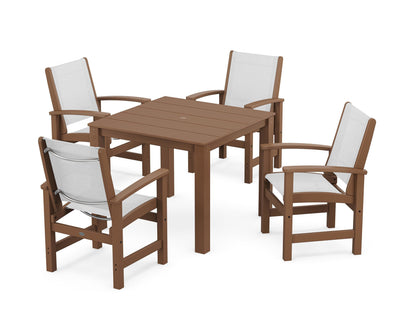 POLYWOOD® Coastal 5-Piece Parsons Dining Set in Teak / White Sling