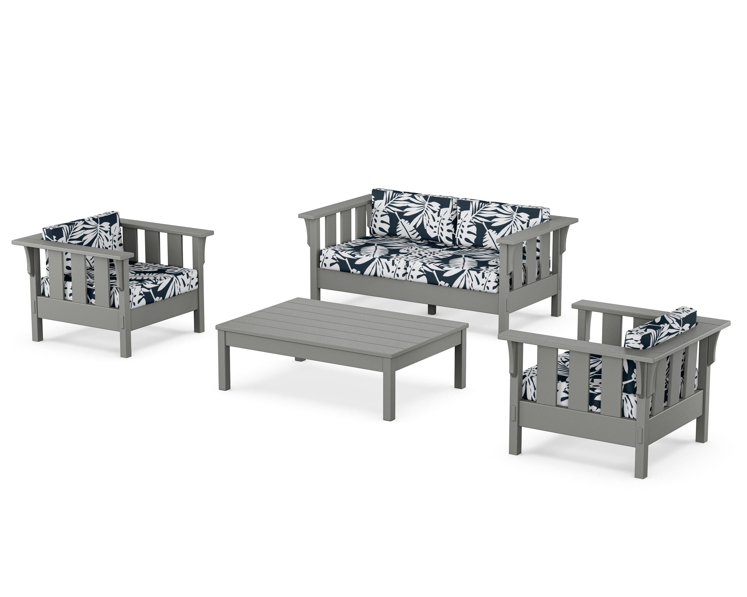 Martha Stewart by POLYWOOD® Acadia 4-Piece Deep Seating Set with Loveseat in Slate Grey / Leaf Marine Indigo