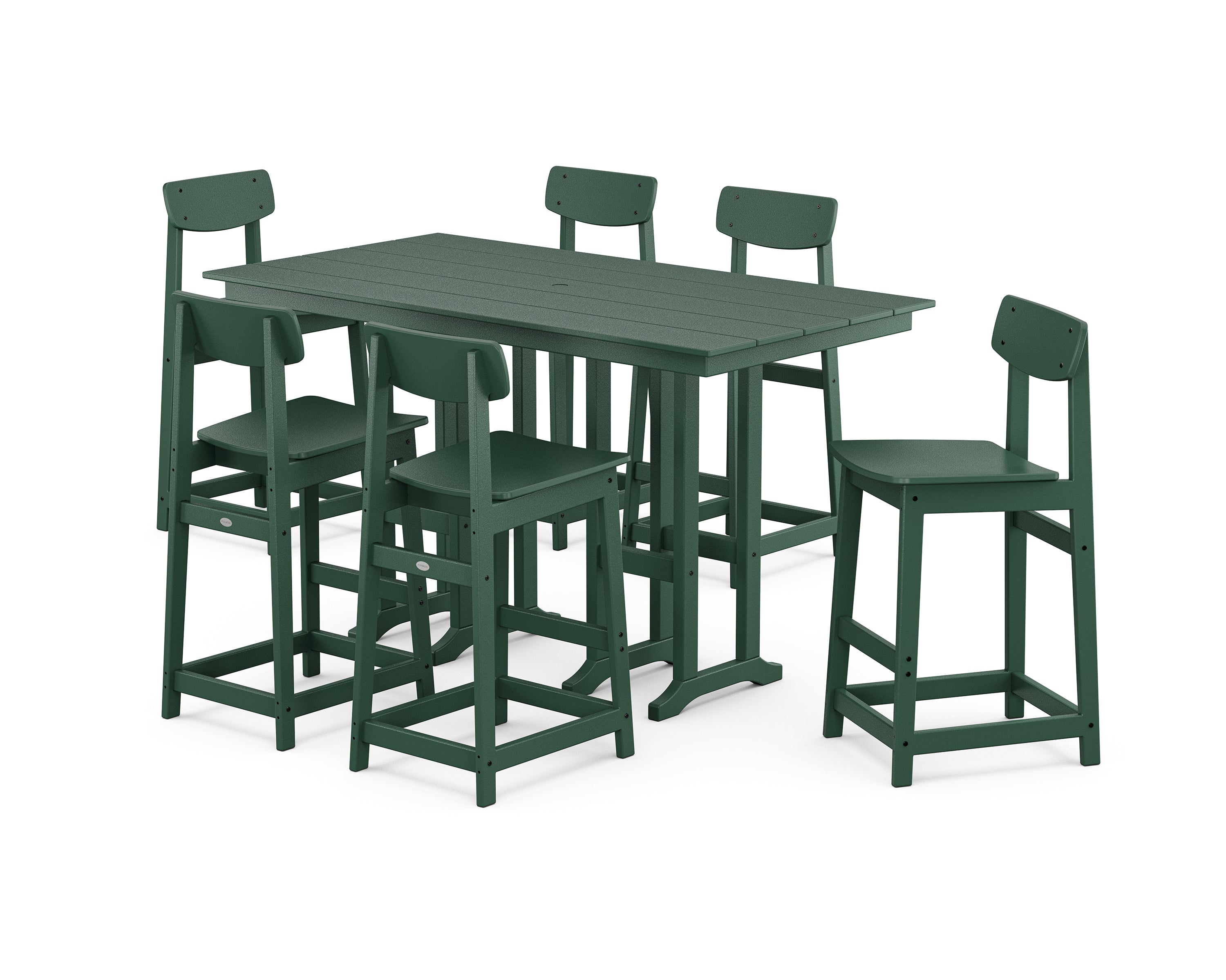 POLYWOOD® Modern Studio Urban Bar Chair 7-Piece Set in Green