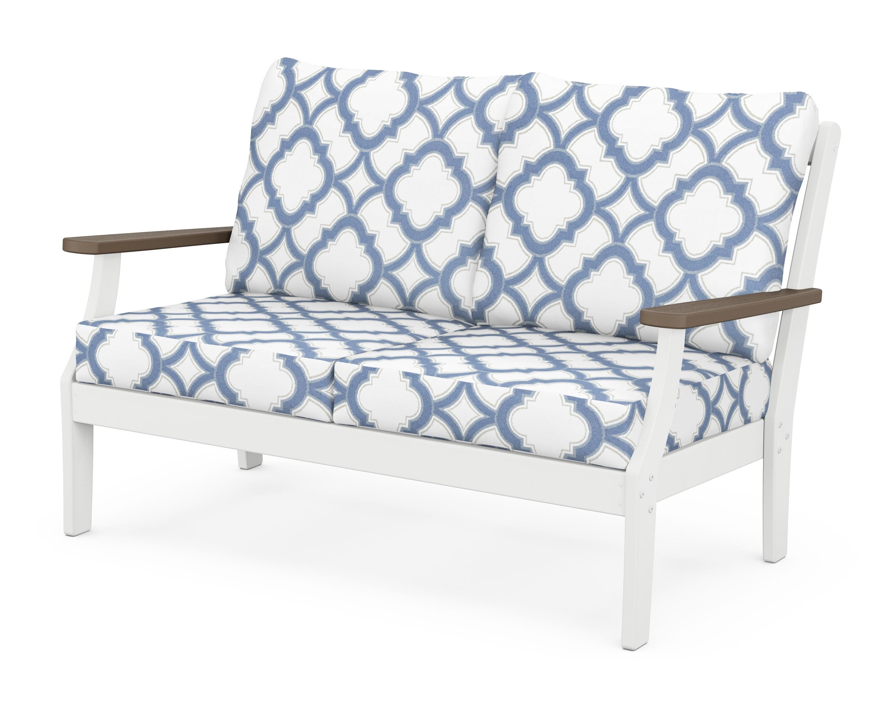 POLYWOOD® Braxton Deep Seating Loveseat in White / Kona / Trellis Sky Blue