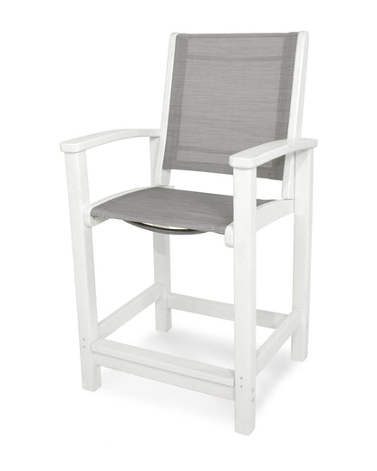 POLYWOOD® Coastal Counter Chair in White / Metallic Sling