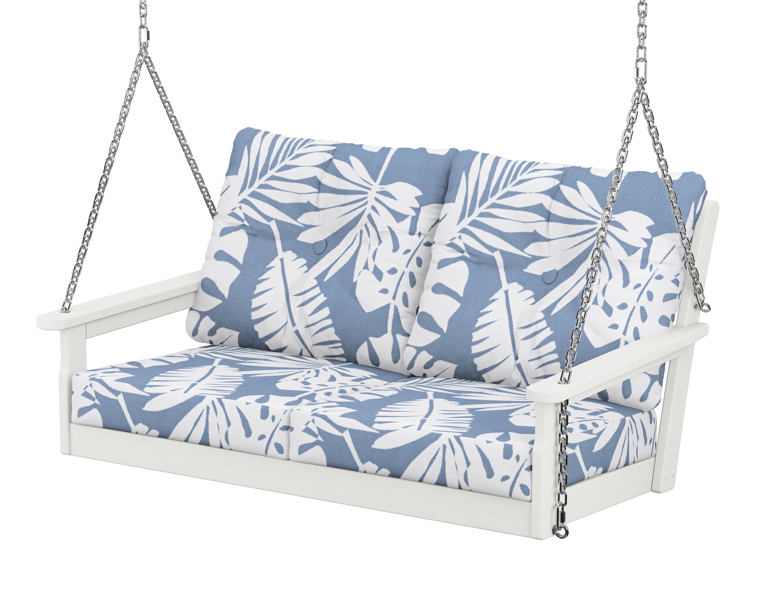 POLYWOOD® Vineyard Deep Seating Swing in Vintage White / Leaf Sky Blue