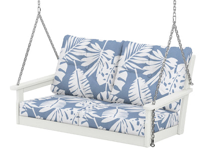 POLYWOOD® Vineyard Deep Seating Swing in Vintage White / Leaf Sky Blue