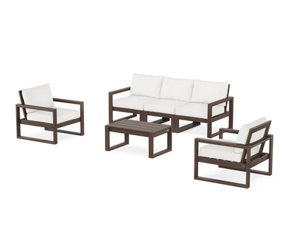 POLYWOOD® EDGE Sectional 4-Piece Deep Seating Set with Sofa in Mahogany / Natural Linen
