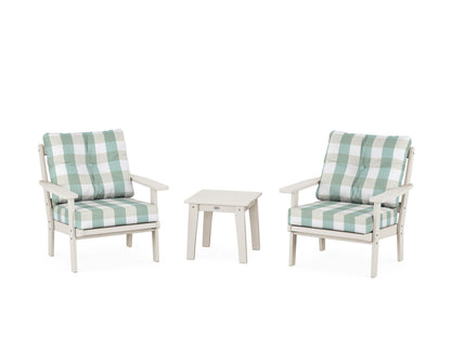 POLYWOOD® Oxford 3-Piece Deep Seating Set in Sand / Buffalo Plaid Glacier Spa
