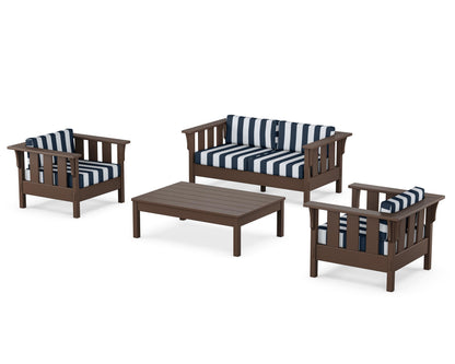 Martha Stewart by POLYWOOD® Acadia 4-Piece Deep Seating Set with Loveseat in Mahogany / Cabana Stripe Marine Indigo
