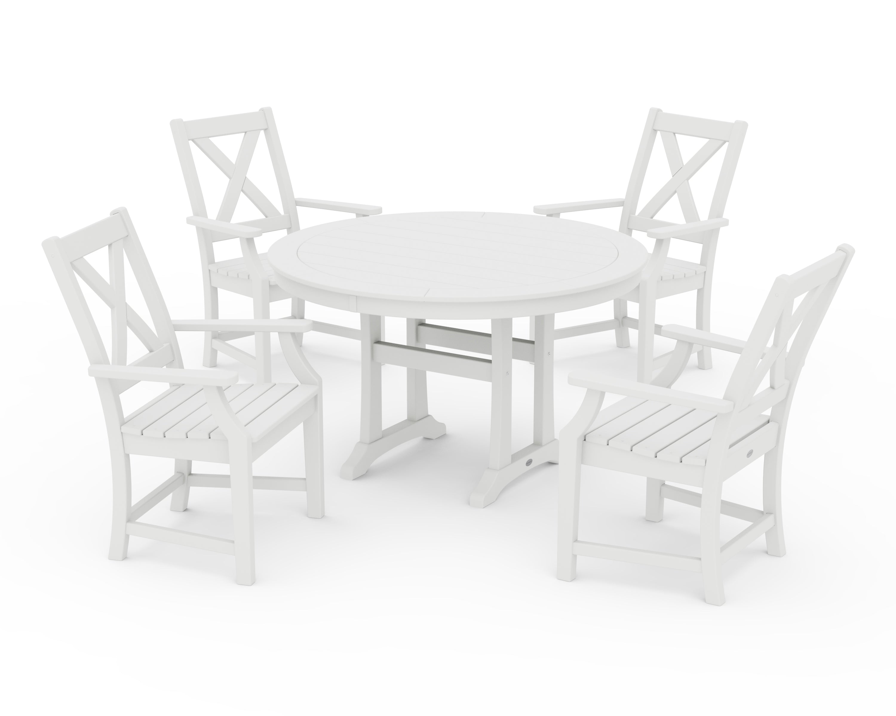 POLYWOOD® Braxton 5-Piece Nautical Trestle Arm Chair Dining Set in White