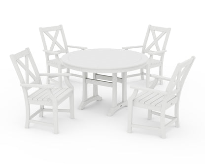 POLYWOOD® Braxton 5-Piece Nautical Trestle Arm Chair Dining Set in White