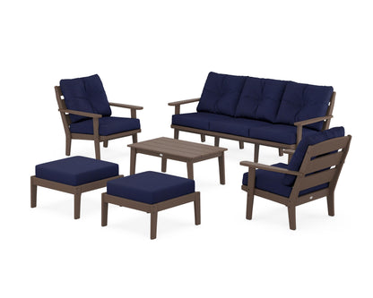 POLYWOOD® Lakeside 6-Piece Lounge Sofa Set in Mahogany / Navy