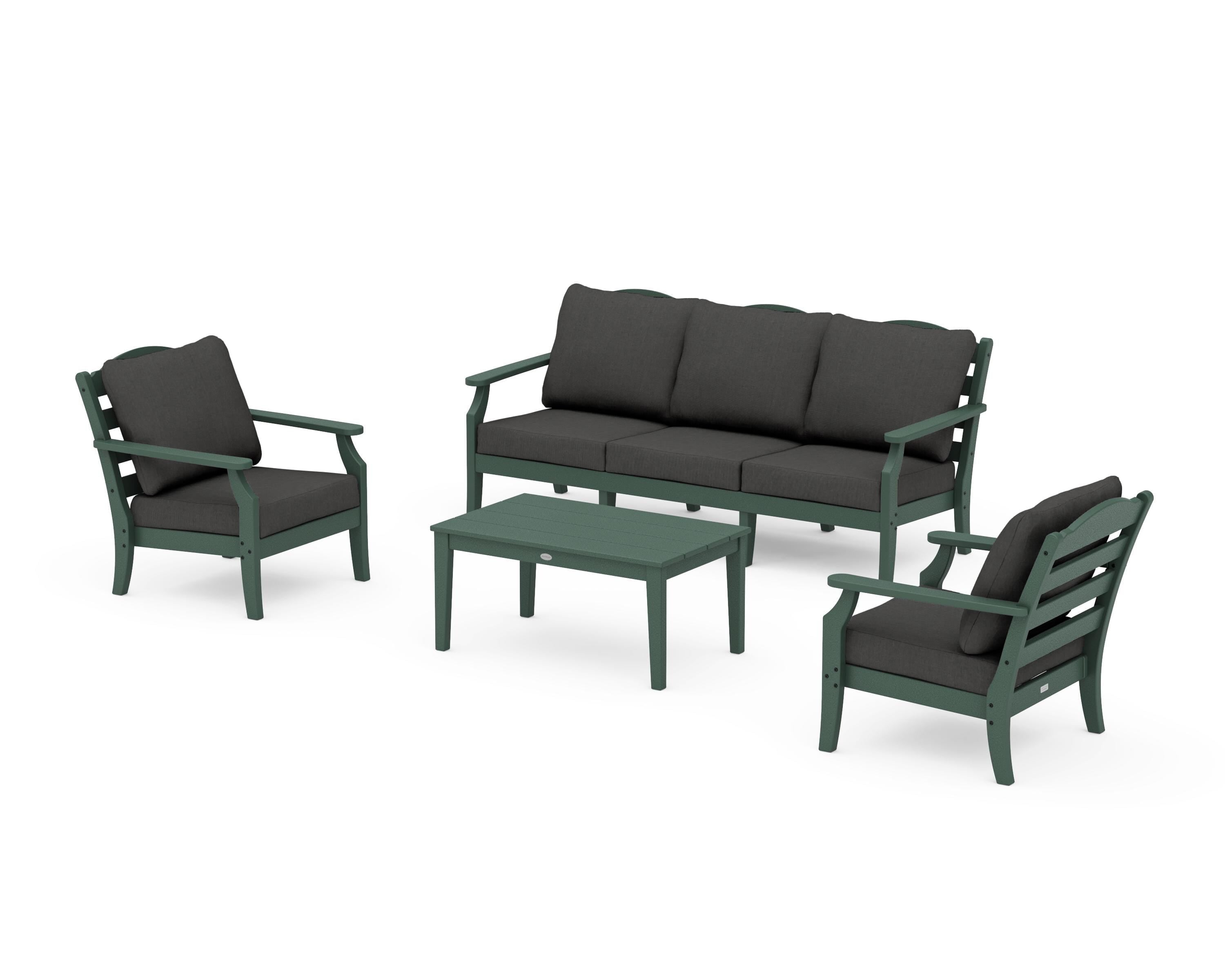 Draper James™ by  POLYWOOD® Savannah 4-Piece Deep Seating Set with Sofa in Green / Spectrum Carbon