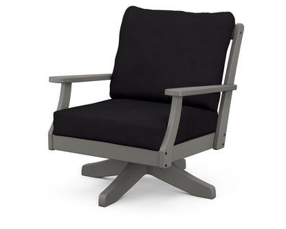POLYWOOD® Braxton Deep Seating Swivel Chair in Slate Grey / Midnight Linen