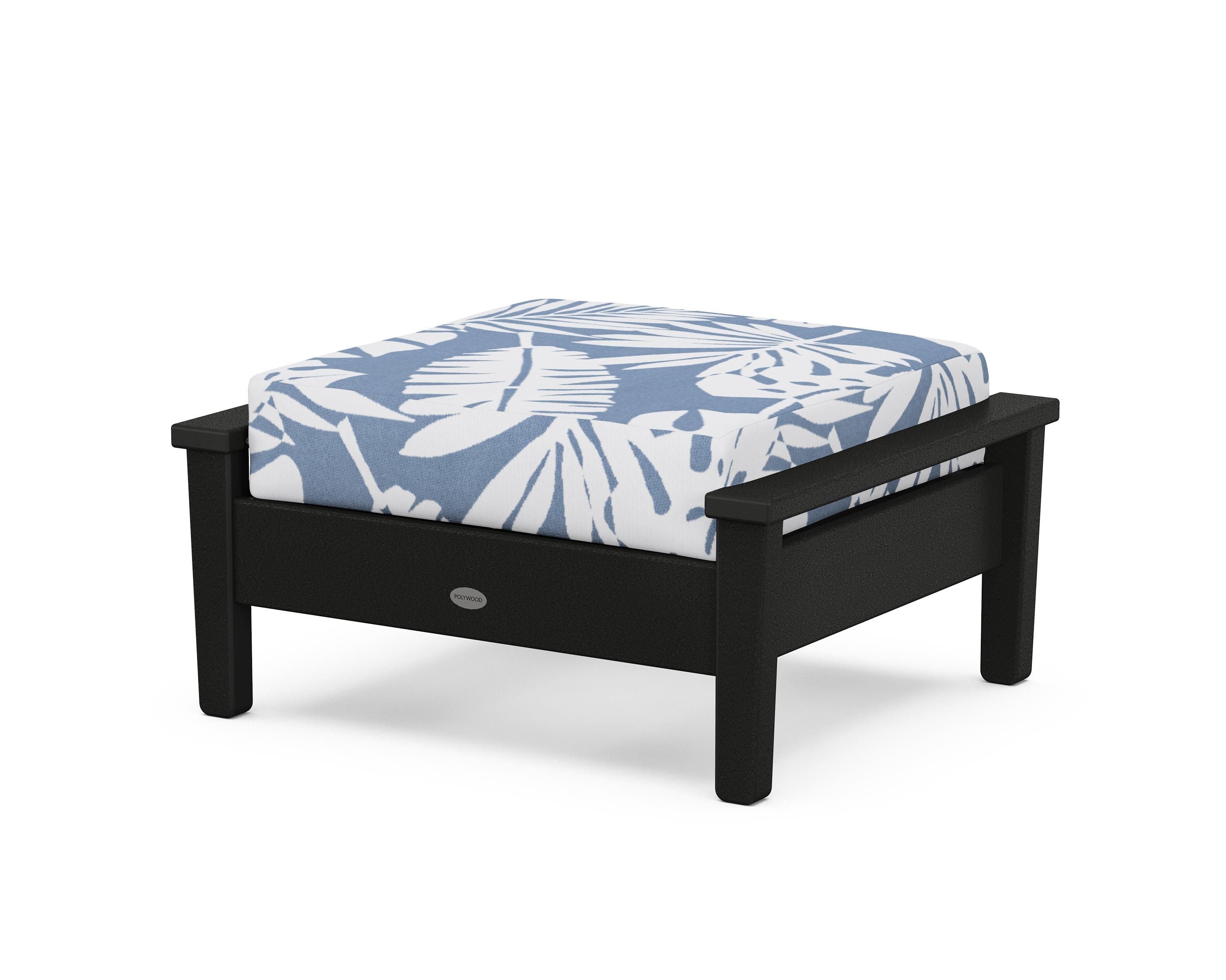 POLYWOOD® Prescott Deep Seating Ottoman in Black / Leaf Sky Blue