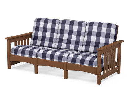 POLYWOOD® Club Mission Sofa in Teak / Buffalo Plaid Navy