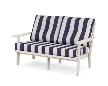 POLYWOOD® Oxford Deep Seating Loveseat in Sand / Cabana Stripe Navy