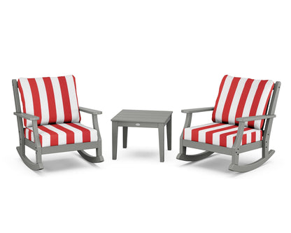Country Living Wovendale 3-Piece Deep Seating Rocker Set in Slate Grey / Cabana Stripe Crimson