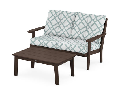 POLYWOOD® Lakeside 2-Piece Lounge Loveseat Set in Mahogany / Trellis Glacier Spa