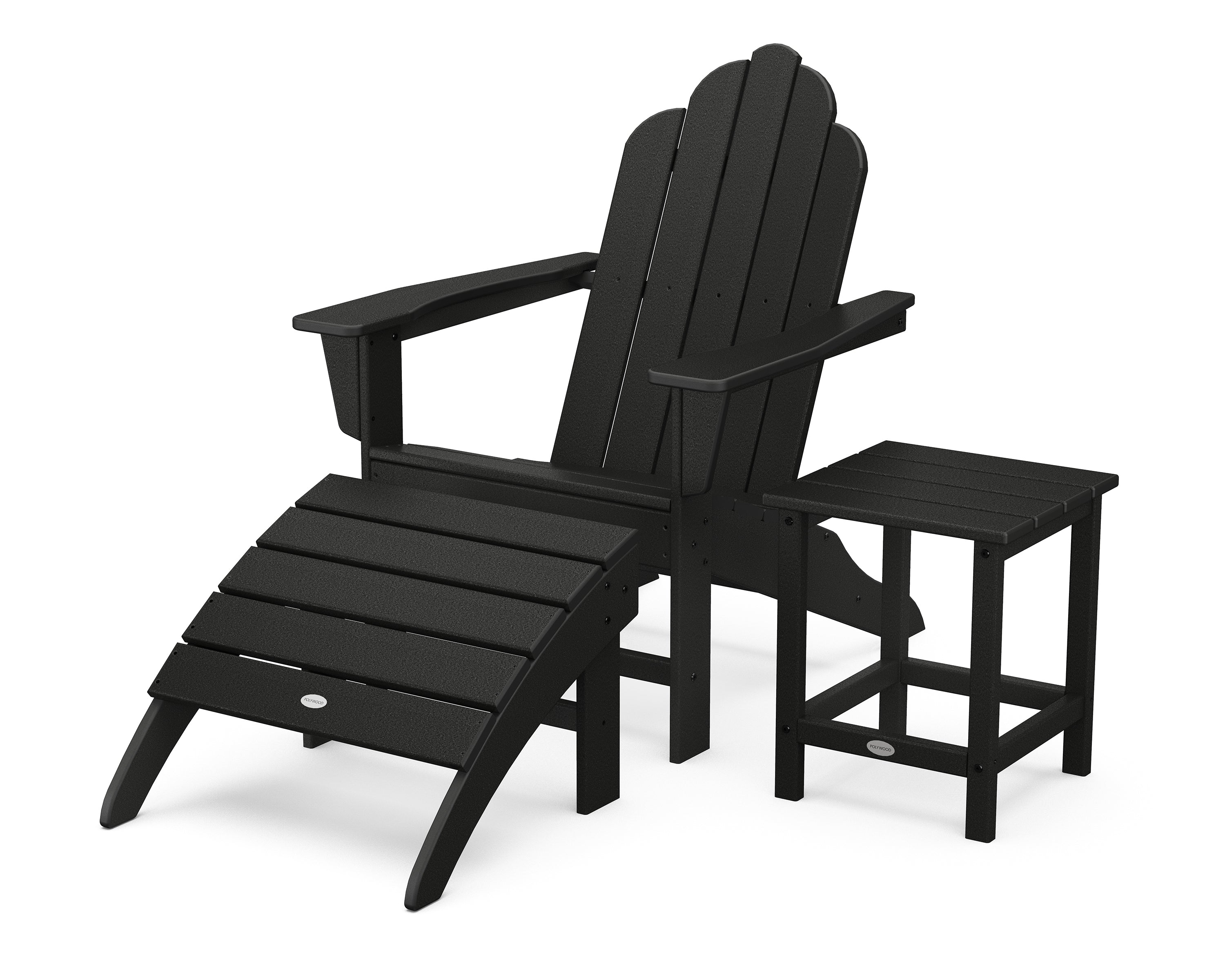POLYWOOD® Long Island Adirondack 3-Piece Set in Black