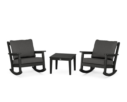 POLYWOOD® Chippendale 3-Piece Deep Seating Rocker Set in Black / Spectrum Carbon