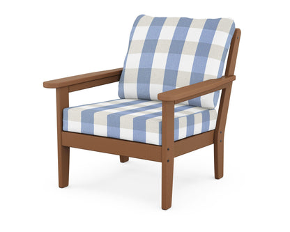 Country Living Cottage Deep Seating Chair in Teak / Buffalo Plaid Sky Blue