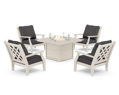 Country Living Wovendale 5-Piece Deep Seating Set with Fire Pit Table in Sand / Ash Charcoal