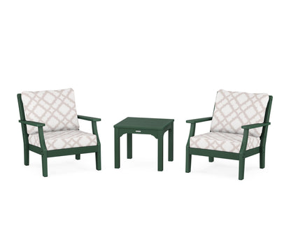 Martha Stewart by POLYWOOD® Chinoiserie 3-Piece Deep Seating Set in Green / Trellis Dune Burlap