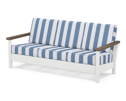POLYWOOD® Harbour Deep Seating Sofa in White / Kona / Cabana Stripe Sky Blue