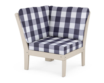 POLYWOOD® Braxton Modular Corner Chair in Sand / Buffalo Plaid Navy