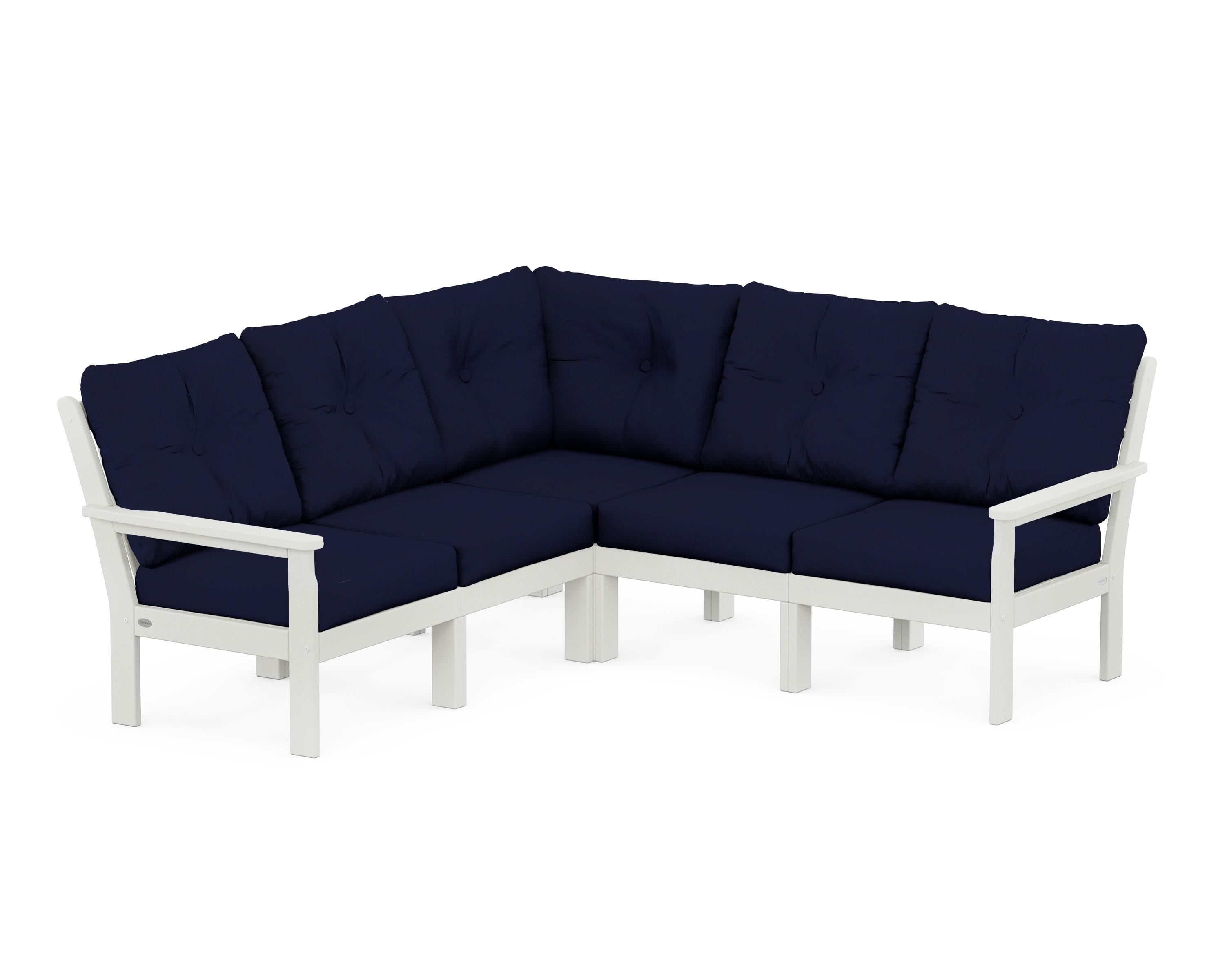 POLYWOOD® Vineyard 5-Piece Sectional in Vintage White / Navy
