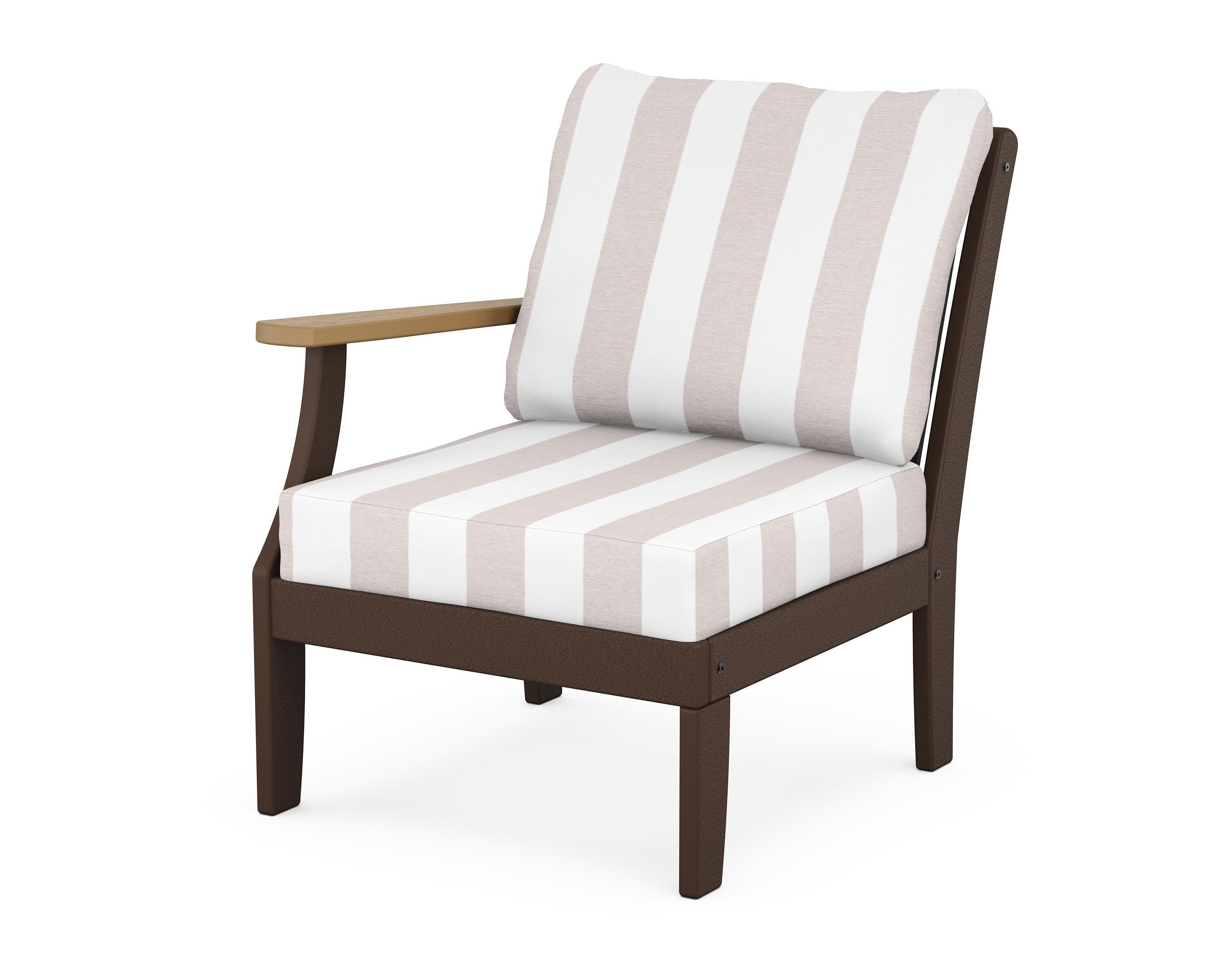 POLYWOOD® Braxton Modular Left Arm Chair in Mahogany / Natural / Cabana Stripe Dune Burlap
