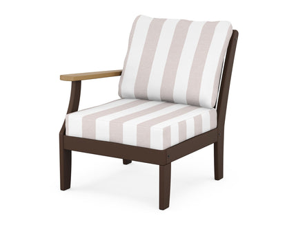 POLYWOOD® Braxton Modular Left Arm Chair in Mahogany / Natural / Cabana Stripe Dune Burlap