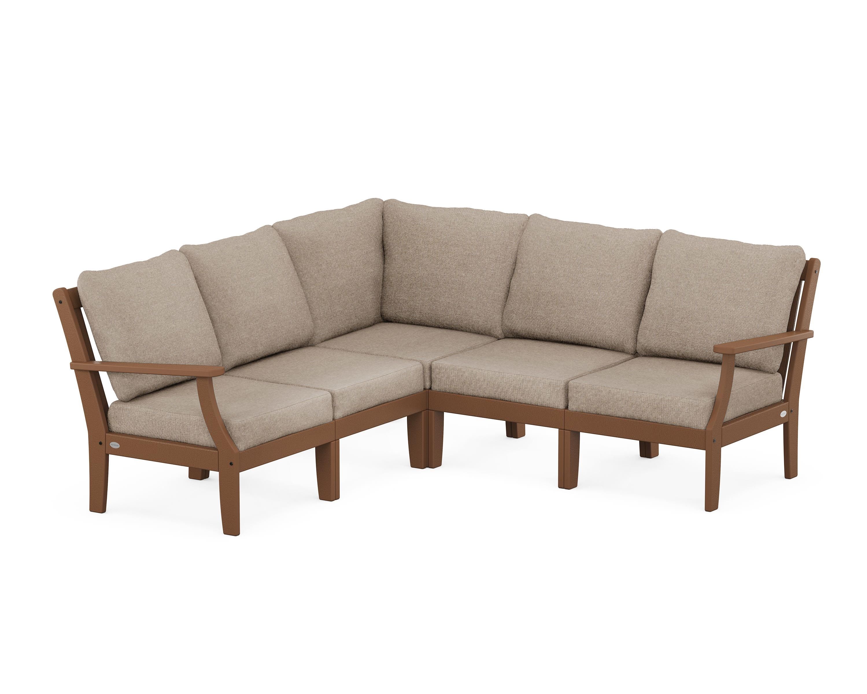POLYWOOD® Braxton Modular 5-Piece Deep Seating Set in Teak / Spiced Burlap