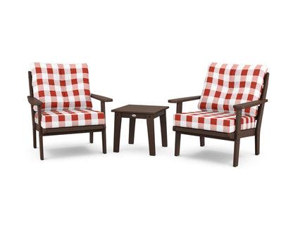 POLYWOOD® Lakeside 3-Piece Deep Seating Chair Set in Mahogany / Buffalo Plaid Crimson