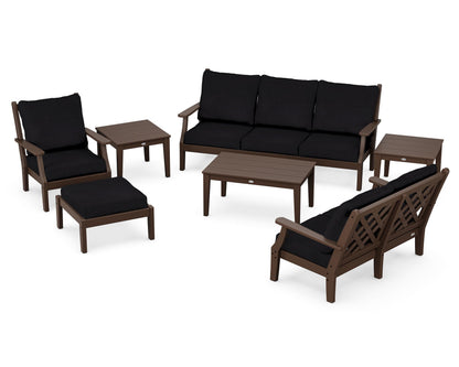 Country Living Wovendale 7-Piece Deep Seating Set in Mahogany / Midnight Linen