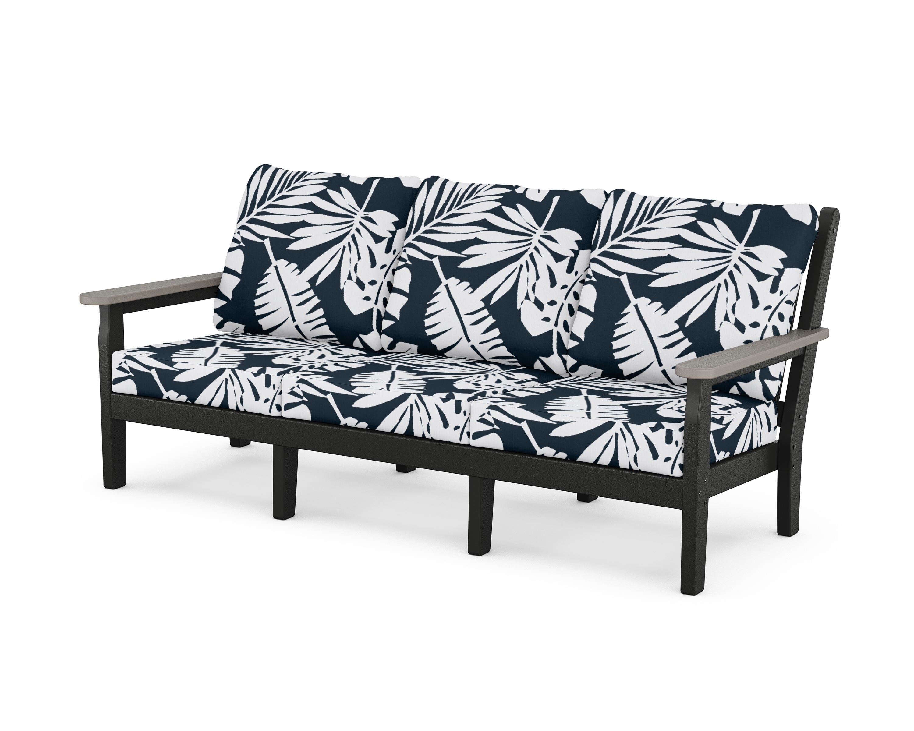 POLYWOOD® Chippendale Deep Seating Sofa in Black / Driftwood / Leaf Marine Indigo