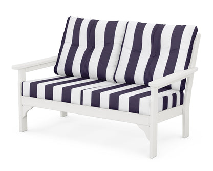 POLYWOOD® Vineyard Deep Seating Loveseat in Vintage White / Cabana Stripe Navy